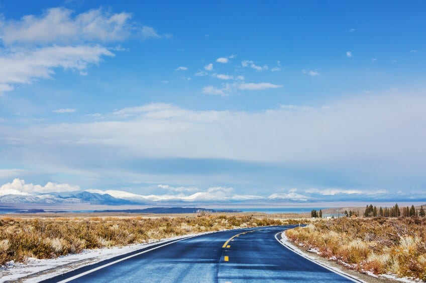An icy road in Nevada during the winter