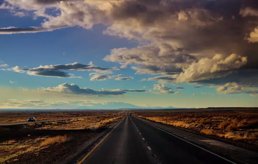 An empty desert road in New Mexico